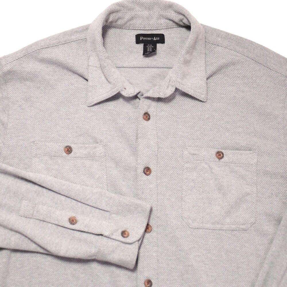 Porter Ash Flannel Shirt Mens XL Gray Textured Thick Chamois Long Sleeve Pockets
